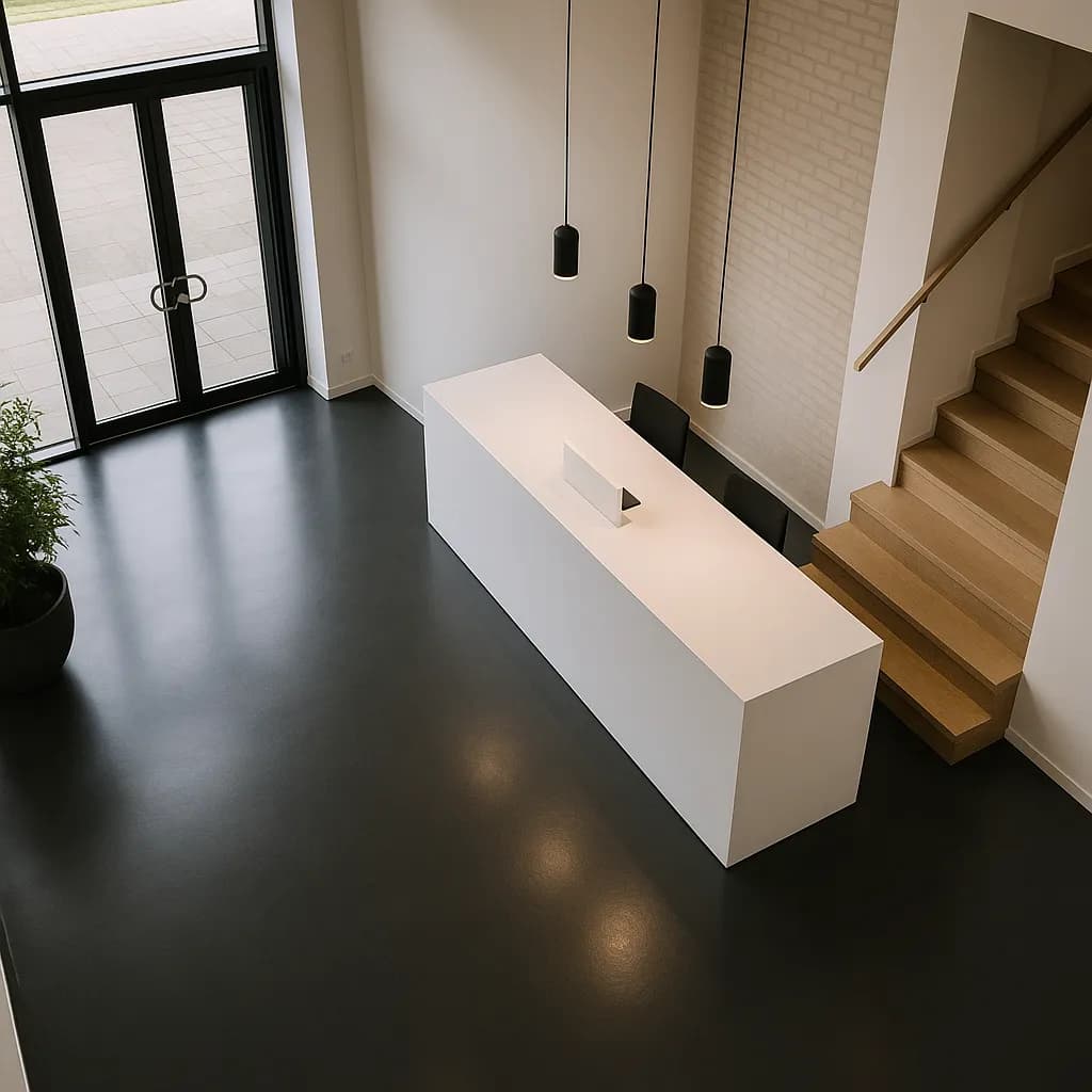 Elegante commerciële ruimte met donkere antraciet epoxyvloer